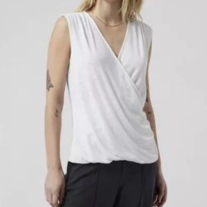 Athleta Top Breezy Wrap Crossover White Sleeveless Athletic Sporty Tank Size S